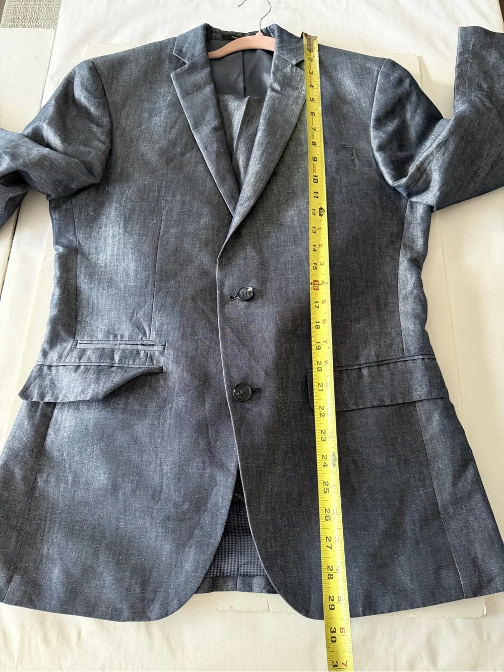 Bar III Men's 38R 31R Blue Cotton Linen Slim Fit 2pc Suit Quiet Luxury Business